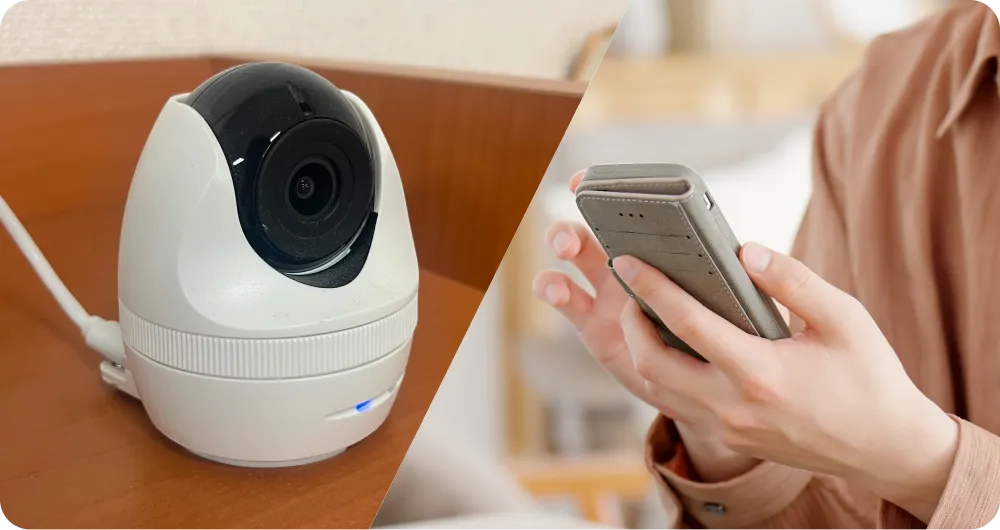 見守りカメラとスマホの写真
