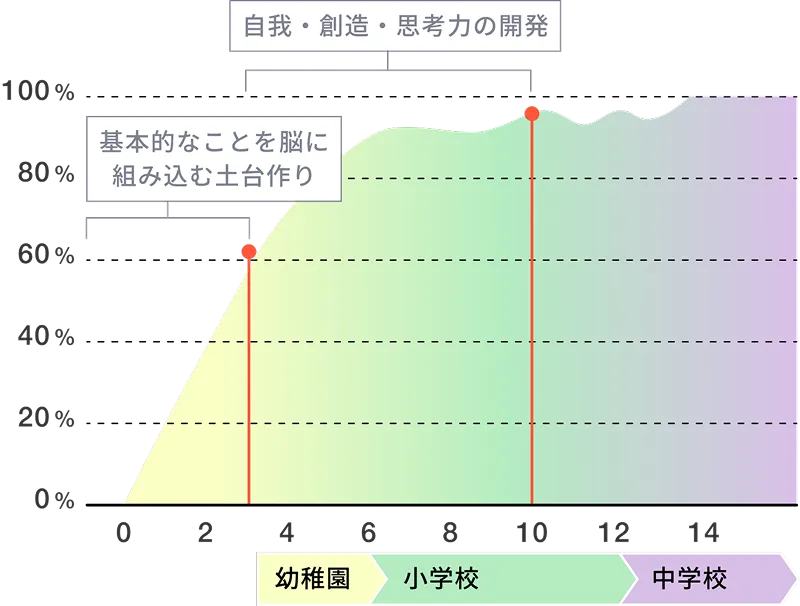 0～3歳、基本的なことを脳に組み込む土台作り 3歳～10歳、自我・創造・思考力の開発